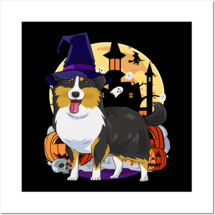 Shetland Sheepdog Halloween Pumpkin Witch Posters and Art